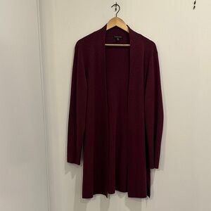 Eileen Fisher Maroon Purple Open Front Cardigan 100% Merino Wool